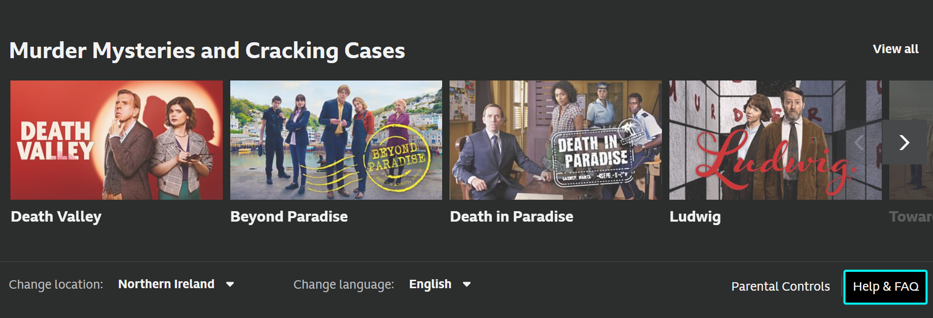 Imagine showing the bottom of the BBC iPlayer website, with the 'Help & FAQ' link highlighted